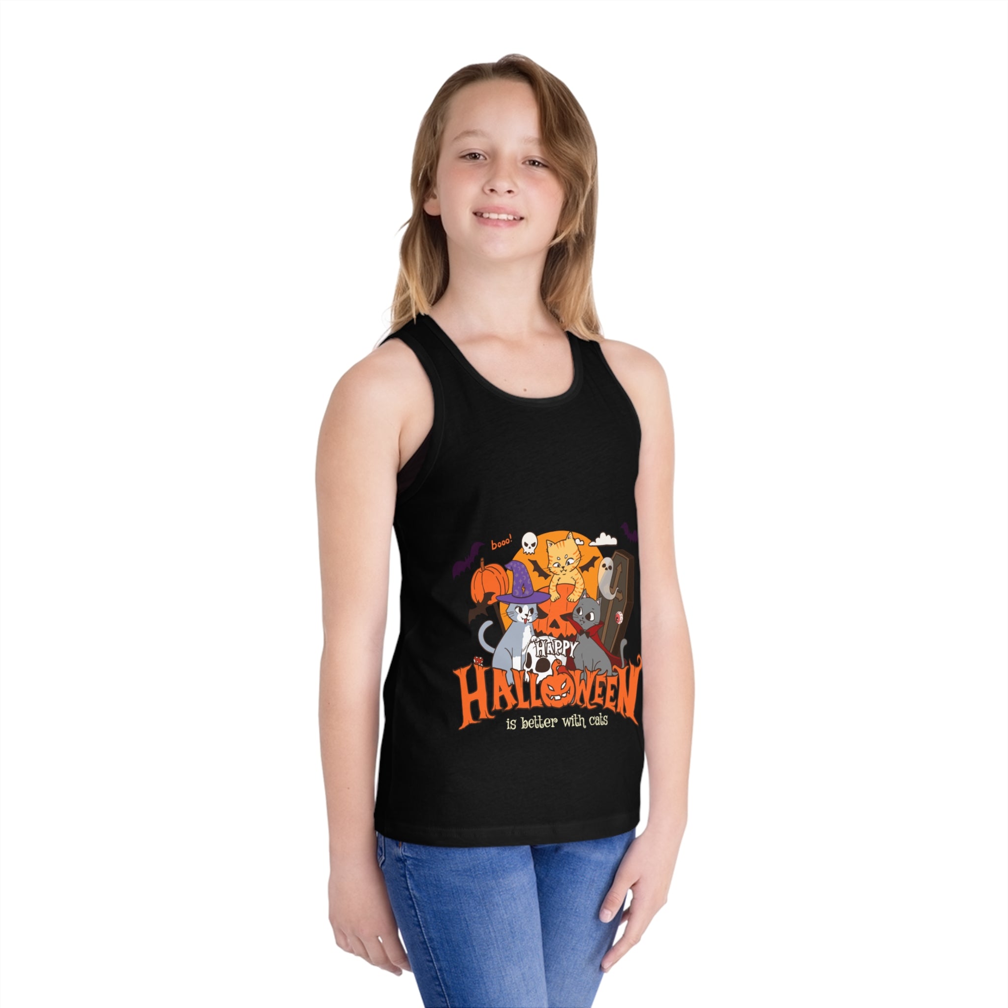 Happy Halloween with Witch Cats | Kid's Jersey Tank Top